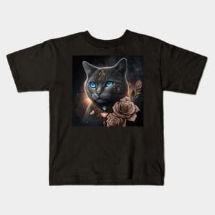 Black British Shorthair With Roses Kids T-Shirt